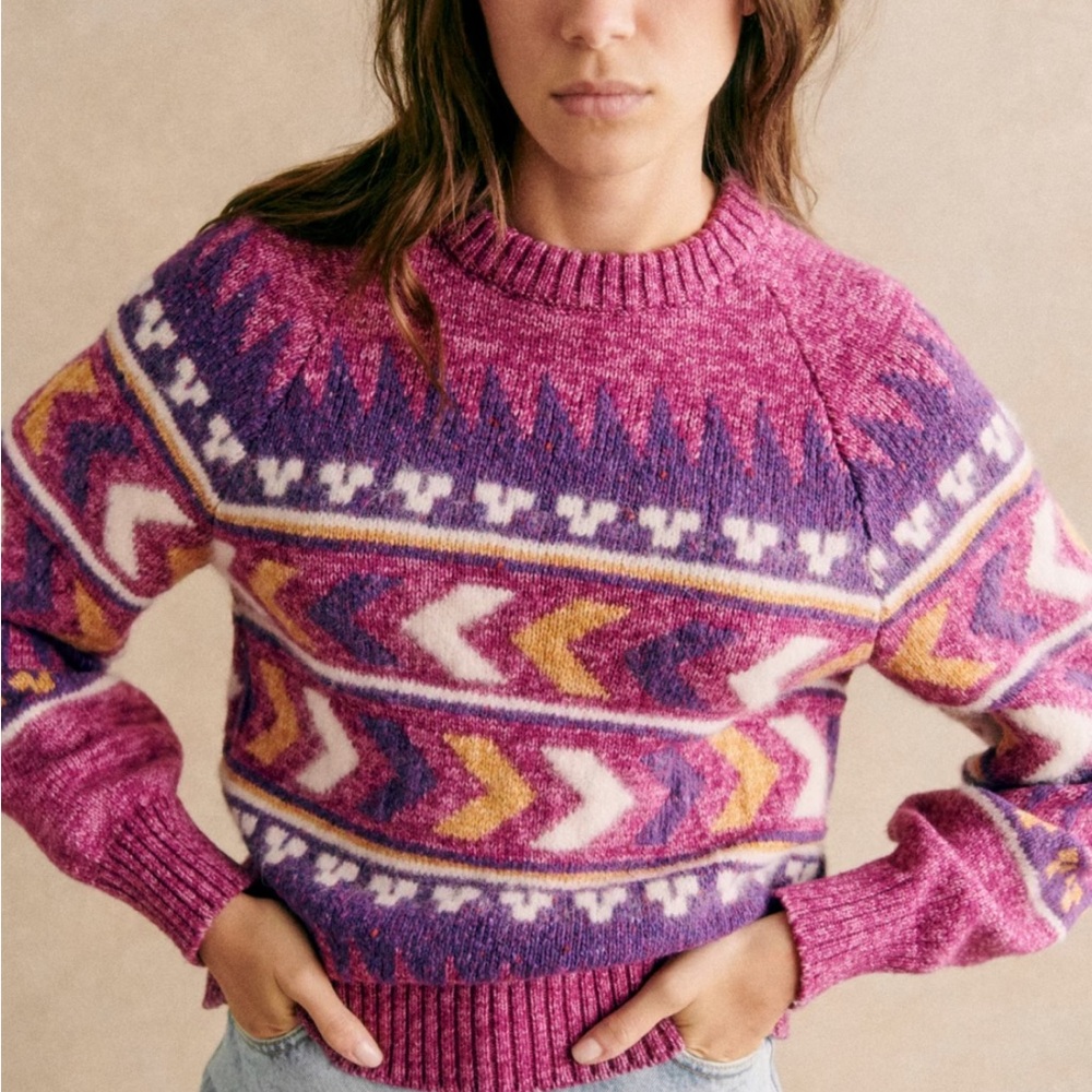 Sezane Purple and Gold Patterned Sweater
